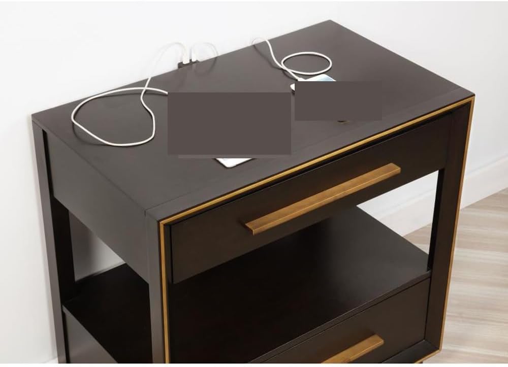 2 Drawers Nightstand with Shelf in Smoked Peppercorn Finish,for Small Spaces