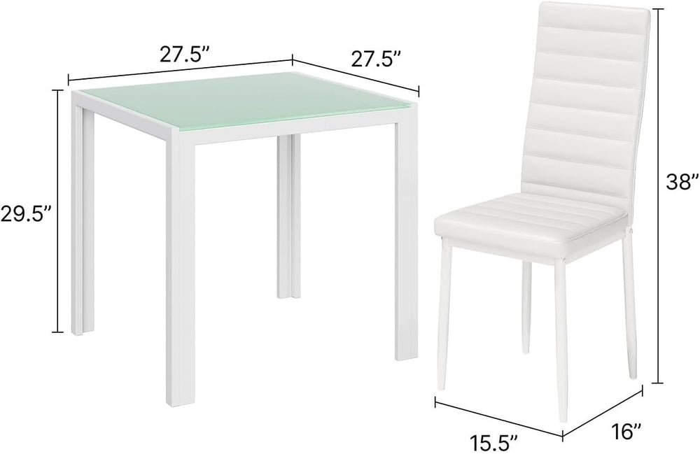 Gizoon 3 Piece Glass Dining Table Set, Kitchen Table and Chairs Set for 2 | P...