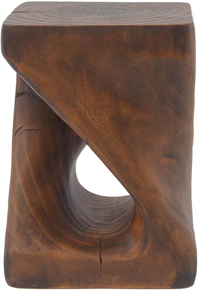 Modern End Table Square Solid Wood Pedestal Side Table Rustic Plant Stand wit...