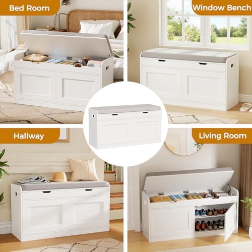 2-Tier Storage Bench, 39.4" Wide Shoe Bench with Lift-Up Top, Shoe Stora...