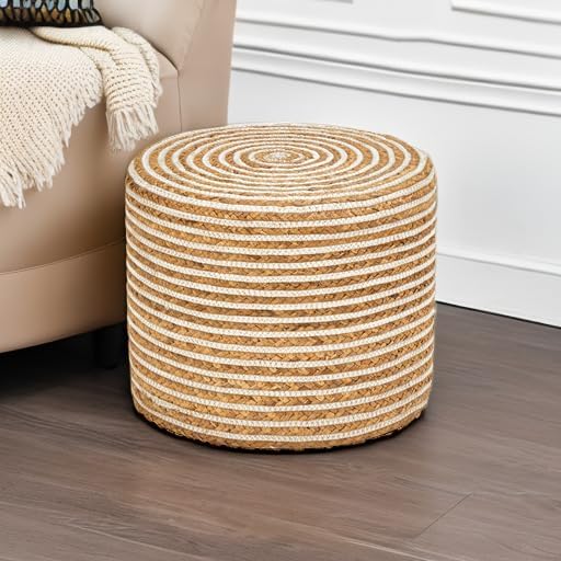 18'' Ottoman Pouf Natural Braided Poof Rustic Handweave Lounge Pouffe...