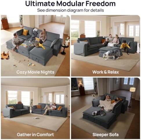 162" Washable Oversized Modular Sectional Sofa Couches for Living Room,G...