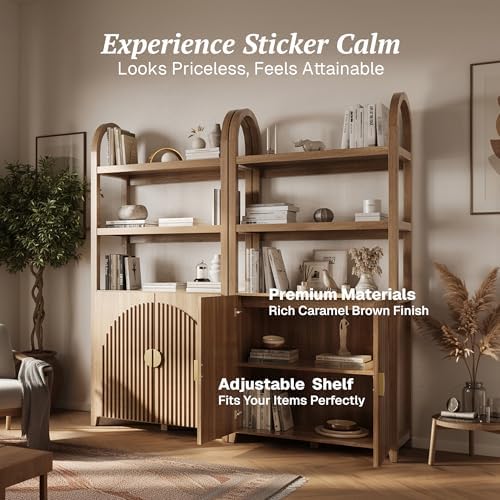 BELLEZE Book Shelf 72" Tall Arched Bookcase with Storage, 5 Tier Mid Cen...