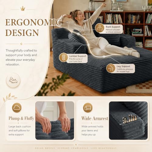 67" Chaise Lounge Chair Indoor, Upholstered Reading Chair Oversized Bone...
