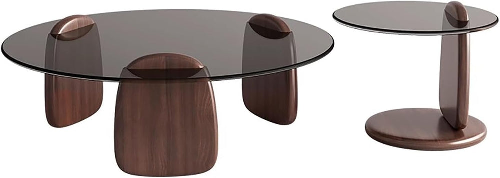Reinforced 2-Piece Round Glass Coffee Table Set, Premium Nesting Cocktail Tab...