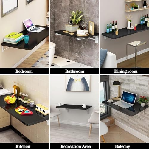 Wall Mounted Folding Table,Black Floating Desk for Small Spaces,Stainless Ste...
