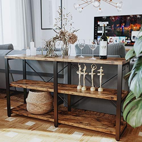 IRONCK Console Table, 3-Tier 55 in Entryway Table, Vintage Brown | Engineered...