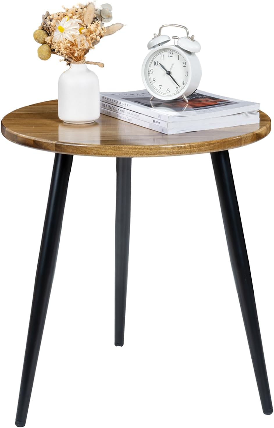 MyGift 20.5 Inch Mid Century Round End Table, Premium Acacia Solid Wood Accen...