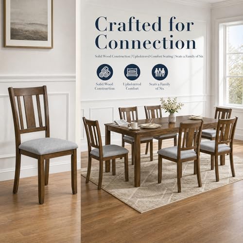 7-Piece Dining Table Set, Counter Height Kitchen Set with Rectangular Table &...