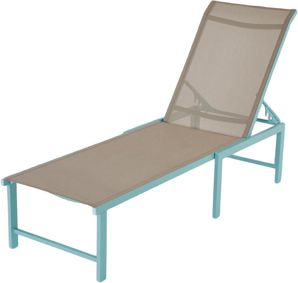 Outdoor Lounge Chair, 5-Position Aluminum Chaise Lounge with Wheels & Arm...
