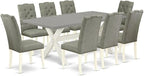 East West Furniture X097EL207-9 9 Piece Dining Set Includes a Rectangle Dining Room Table with X-Legs and 8 Gray Linen Fabric Upholstered Parson Chairs, 40x72 Inch, Multi-Color
