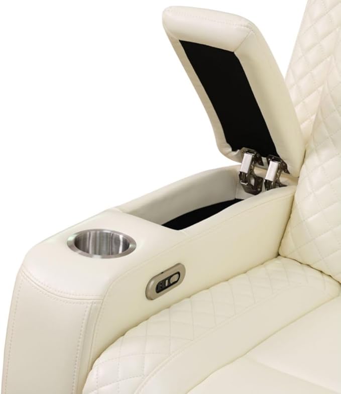 Electric Power Recliner Loveseat Set Living Room Furniture, Comfy Home Theater Breathing Leather Seating with USB 2.0 Charging Ports, LED Light Strips, Mid Console and Cupholders (White-2)