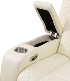 Electric Power Recliner Loveseat Set Living Room Furniture, Comfy Home Theater Breathing Leather Seating with USB 2.0 Charging Ports, LED Light Strips, Mid Console and Cupholders (White-2)