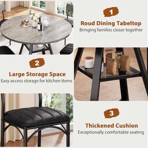 Dining Table Set for 4,Kitchen Table and Chairs for 4, Round Dining Room Tabl...