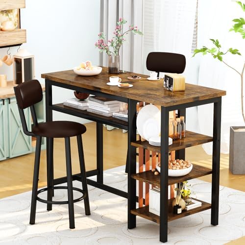 Bar Table and Chairs Set, 47'' Counter Height Dining Table Set with S...
