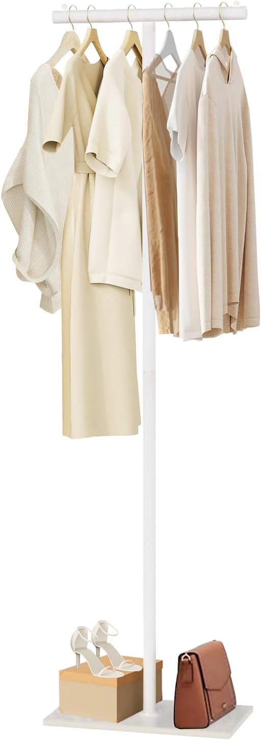 T-Shaped Metal Rack Stand, Modern Clothes Rack With Rock Slab Base,68.8 Inch Freestanding Clothing Rack Stand,Suitable For Boutiques, Entryway, Bedroom, Living Room, Hallway, (White, 68.8inch)