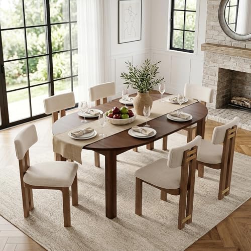HNY Modern Farmhouse Linen Dining Chairs Set of 4, Beige Dining Room Chairs