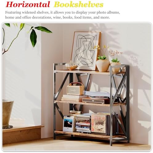 UDD No Assembly Wide Folding Bookshelf, 34" H x 30.9" W, 3 Tier Fol...