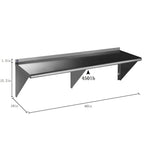 ROCKPOINT Stainless Steel Shelf 18 x 60 Inches 450lb, NSF Metal Commercial Shelves Wall Mount Floating Shelving with Backsplash for Restaurant, Kitchen, Home and Hotel, Silver