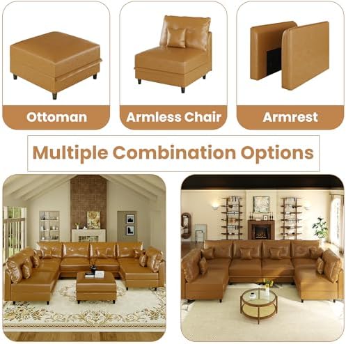 LLappuil 7-Seater L-Shaped Sectional Modular Sofa with Storage, Deep Seat Fau...