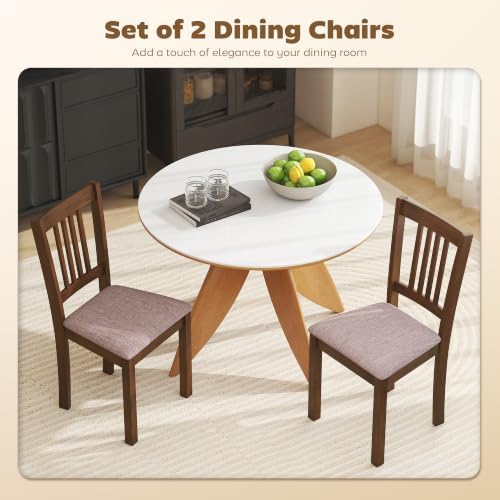 HOMCOM Dining Chairs Set of 2 Upholstered Kitchen Chairs Slat Back Walnut