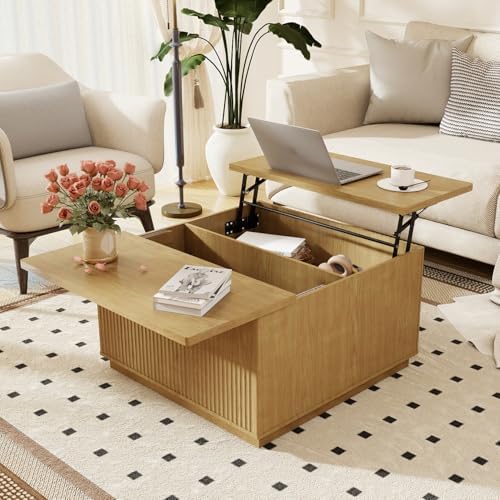4-Piece Fluted Living Room Set Includes 31.5" Fluted Lift Top Coffee Tab...