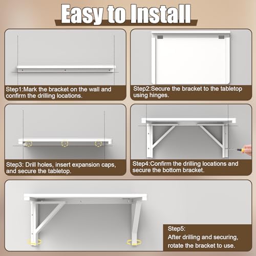 MM MELISEN Wall Mounted Folding Table, 29.5"L x 19.6"W, White, Spac...