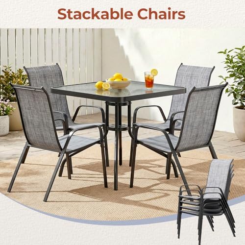 TLSUNNY 5 Pieces Patio Dining Set for 4, Glass Table and Textilene Chair