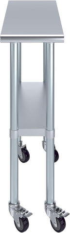 AmGood 12" Long x 30" Deep Stainless Steel Table with Casters