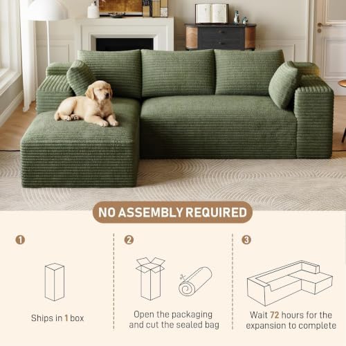 ONEMMLION 96" L-Shaped Cloud Couch Sofa with Chaise, Green | Corduroy Co...