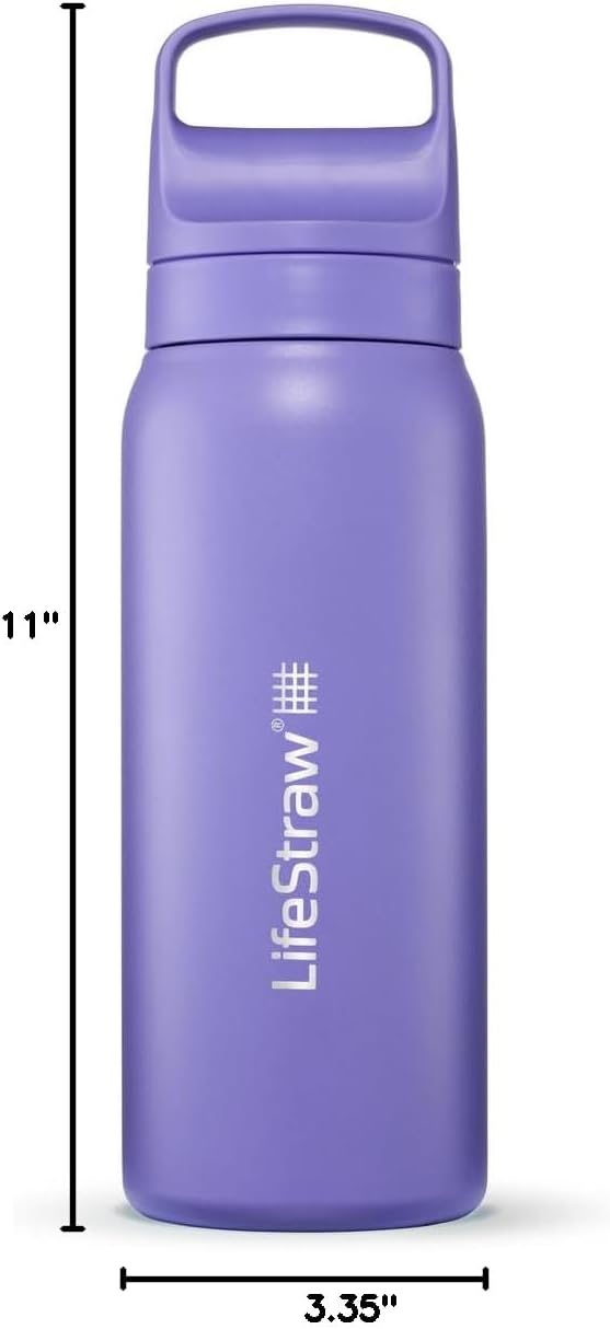 LifeStraw Go Series Insulated Steel Water Filter Bottle, 24 oz, Thistle Purple