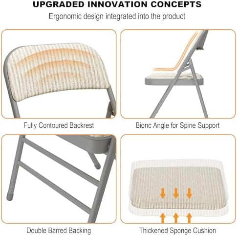 6 Pack Padded Folding Chairs with Fabric Cushion and Back, Oatmeal Stripe | H...