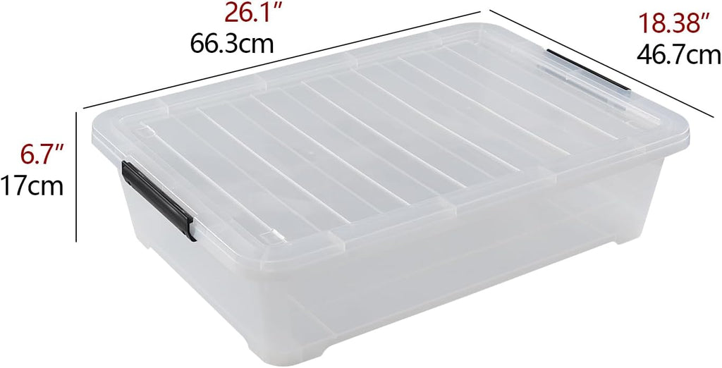 3 Packs 40 L Plastic Underbed Storage Containers with Lids, Clear Latching Bin Box with wheels