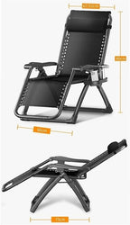 Gravity Lounge Chair Patio Adjustable Sun Lounger Garden Reclining Folding with Cup Holder(Black+Cushion B)