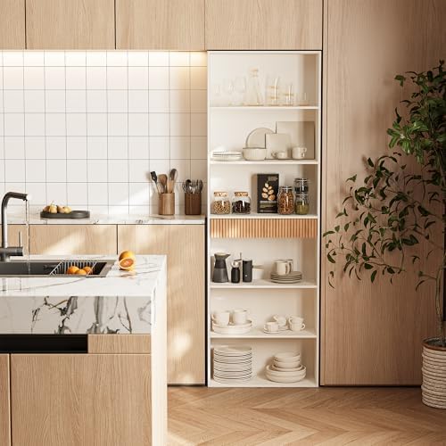 INNOD 72" Tall Bookshelf with Storage, 7-Tier Bookcase Fluted with Drawe...