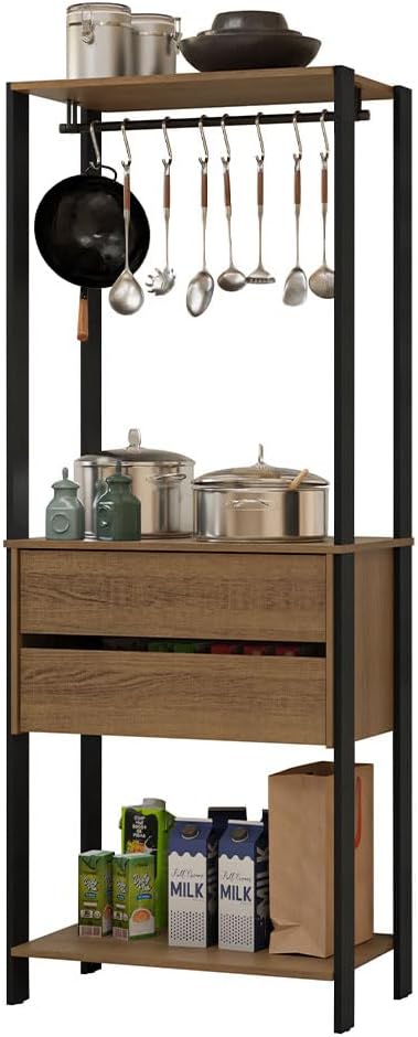 Madesa Kitchen Pantry Storage Rack 27" L with 2 Drawers and Hanging Spac...