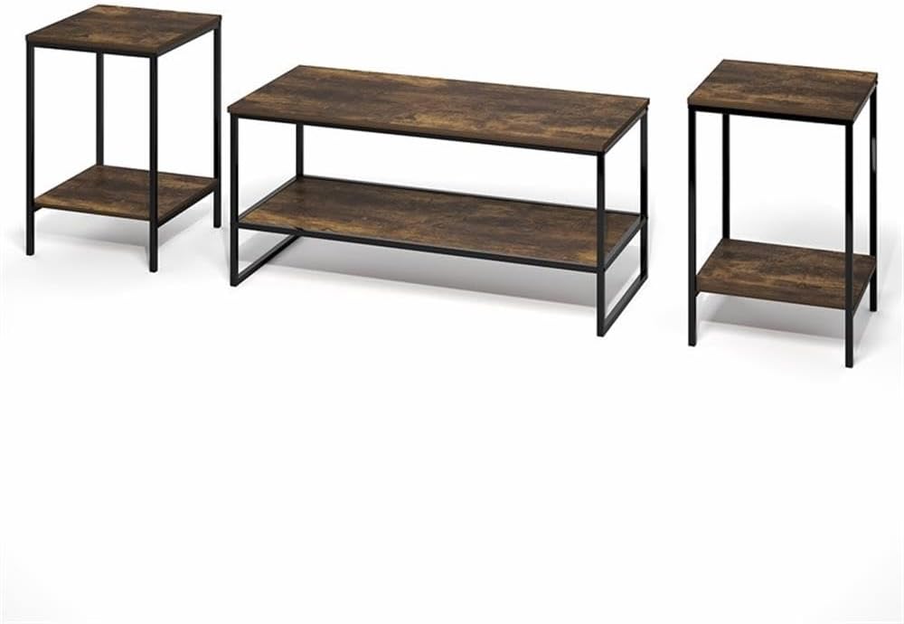 Pemberly Row 3-Piece 2-Tier Coffee Table Set, Amber Pine Finish, Engineered W...