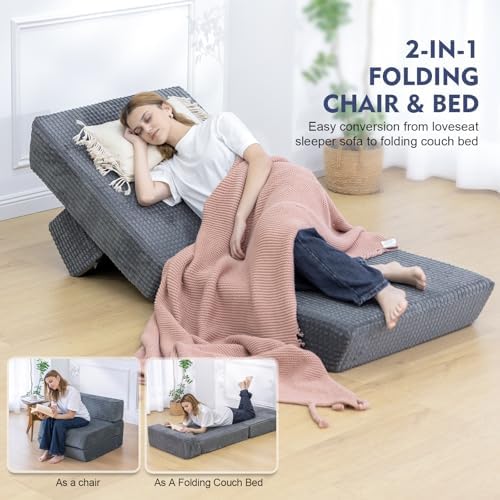Snug Sofee Futon Sofa Bed, Convertible Sleeper Chair, Floor Mattress, Gray | ...