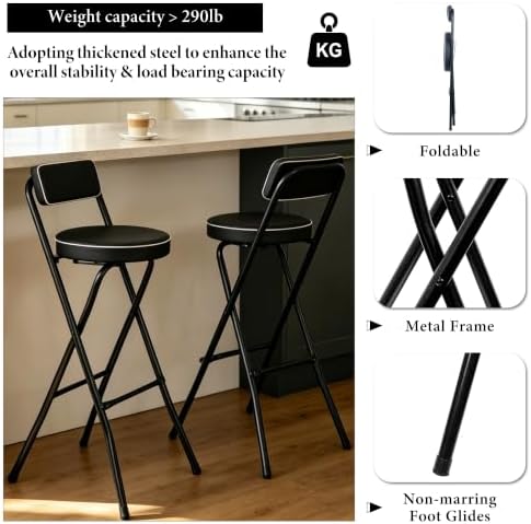 Folding Bar Stool with Footrest 1PCS Tall Folding Stool Foldable Chair