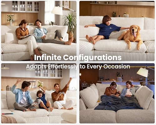 115" Oversize Corduroy Modular Sectional Sofa Couches for Living Room,Wh...