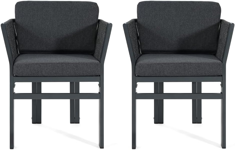 Outdoor Dining Chair Set of 2,White Aluminum Frame with Beige Cushion, 300lbs...