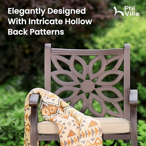 PHI VILLA Patio Dining Set, Swivel Chairs, 54" Round Cast Aluminum Table