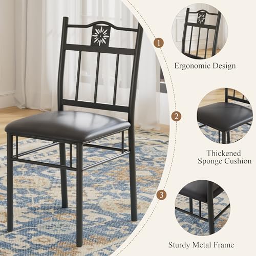 VECELO Dining Table Set for 4, 5-Piece Wood Kitchen Table with Upholstered Pa...
