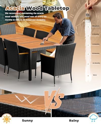 Flamaker Patio Dining Set for 8 Outdoor Acacia Wood Table and Chairs, Black