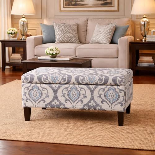 HomePop 36" Storage Ottoman Bench with Hinged Lid - Slate Damask