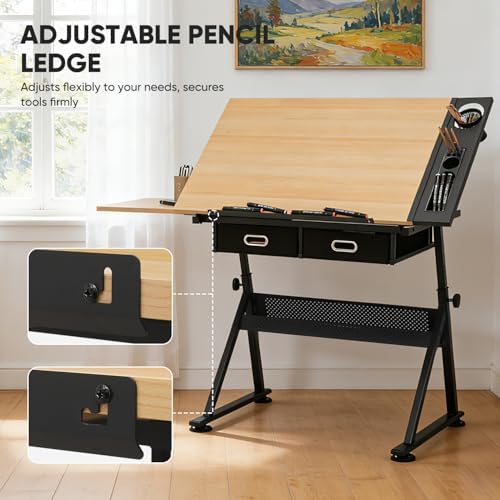 Magshion Drafting Table for Adults w/Stool, Natural