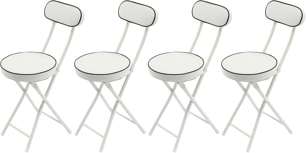 LOYALHEARTDY 4 Pcs Folding Stool, 18.9 in Cushioned Padded Folding Stool Portable Bar Stool with Back for Camping Kitchen Home Office (White)