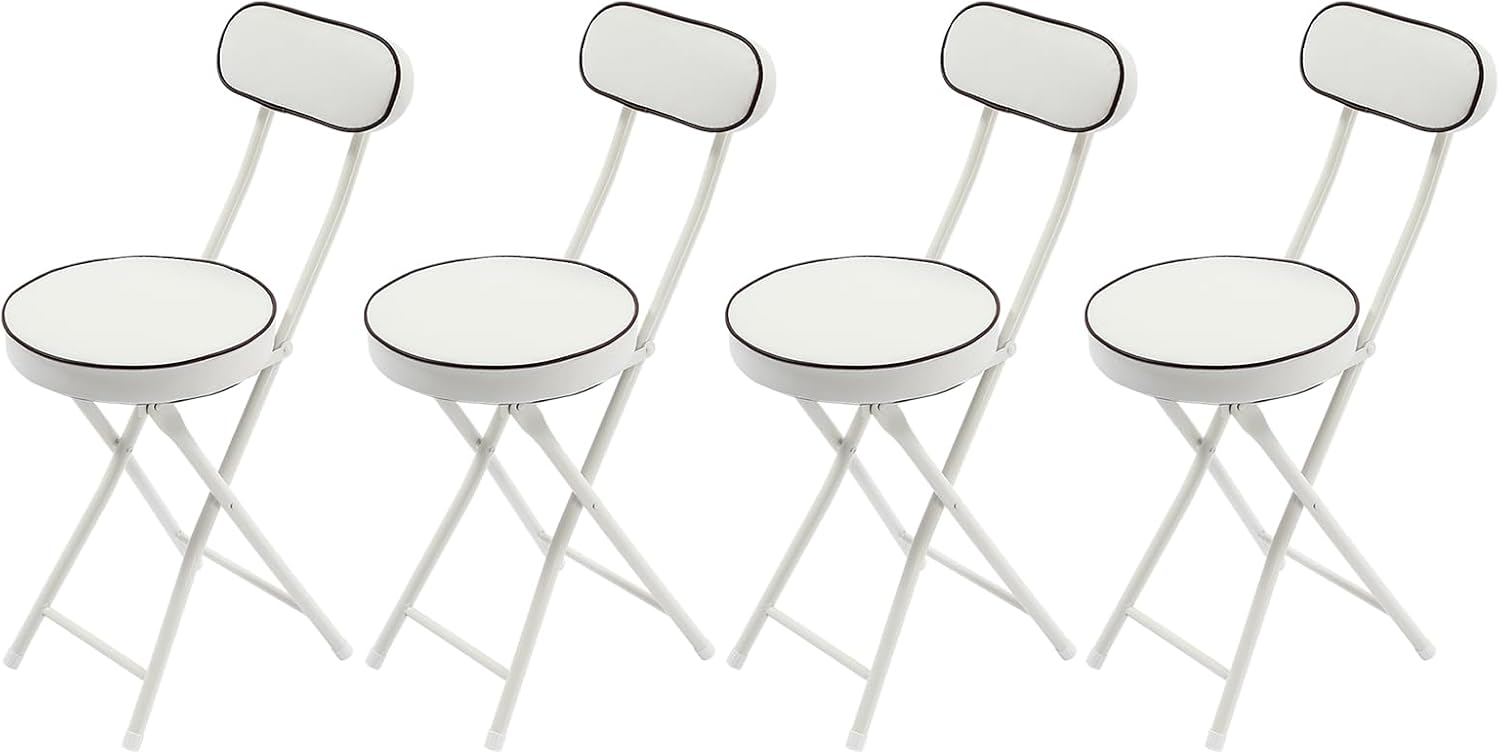 LOYALHEARTDY 4 Pcs Folding Stool, 18.9 in Cushioned Padded Folding Stool Portable Bar Stool with Back for Camping Kitchen Home Office (White)