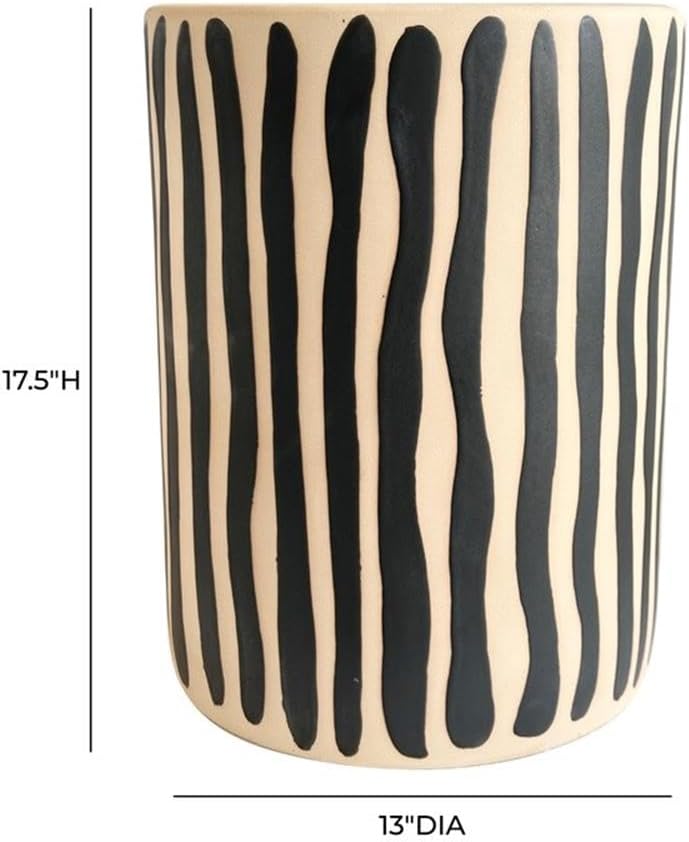 Pemberly Row Contemporary Ceramic Accent Table, Black Stripes, 13 in x 13 in ...