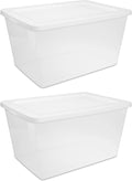 2-Pack 58 Quart Clear Storage Bins with Snap-On White Lids, Stackable Plastic Containers for Home Organization, Closet, Bedroom, Garage Storagea